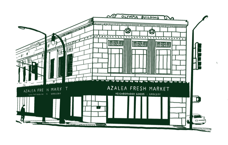 Azalea Fresh Market Building Illustration - Local Grocery Store in Downtown Atlanta